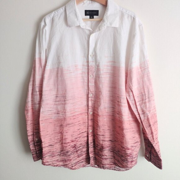 INC International Concepts Mens Linen Blend Ombre Shirt XL w Roll Tab Sleeve - Picture 1 of 10